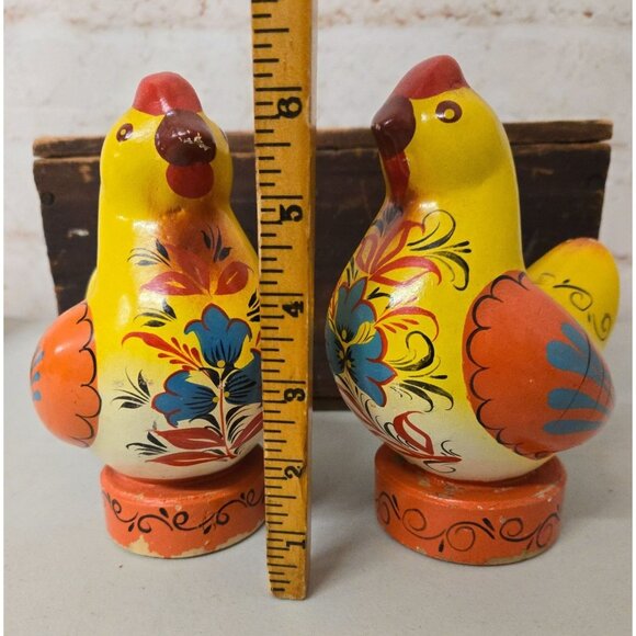 Other - Pair of Vintage Russian Hand-painted 6" Chickens Pressed Saw Dust Folk Art